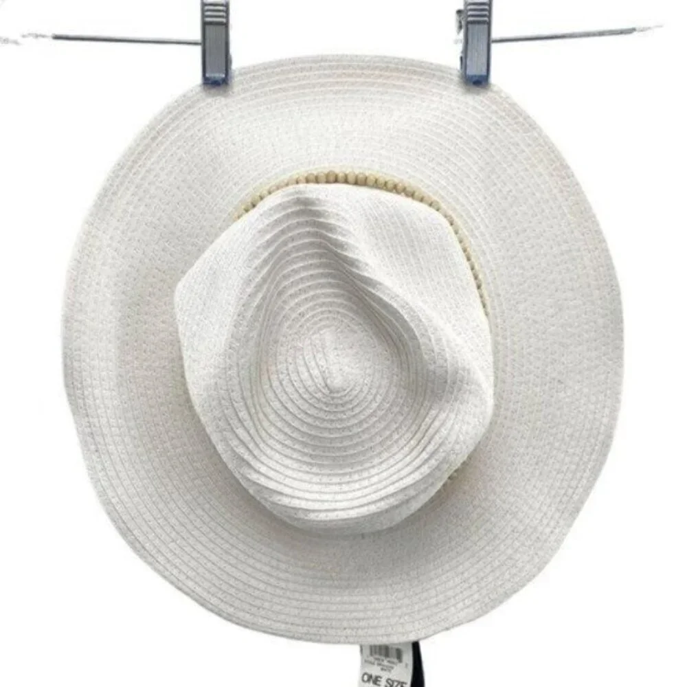 INC International Concepts Beaded White Straw Cowboy Fedora Hat